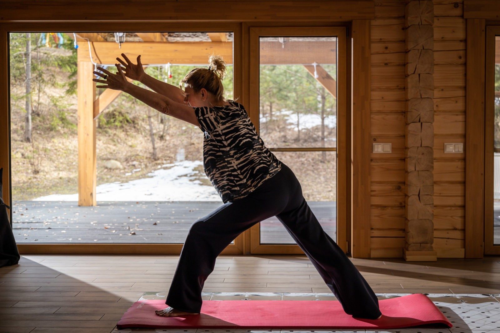 Morning yoga session on retreat