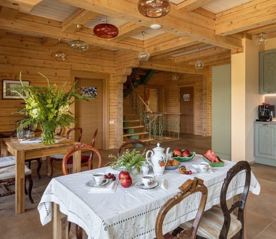 Dining area inside Narbuli Retreat House, Latvia